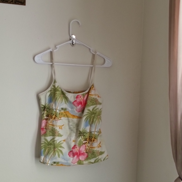 Jamaica Bay Tops - Jamaica Bay Camisole Women 1X Pink & Green Vacation Casual Floral Crop Beach Y2K